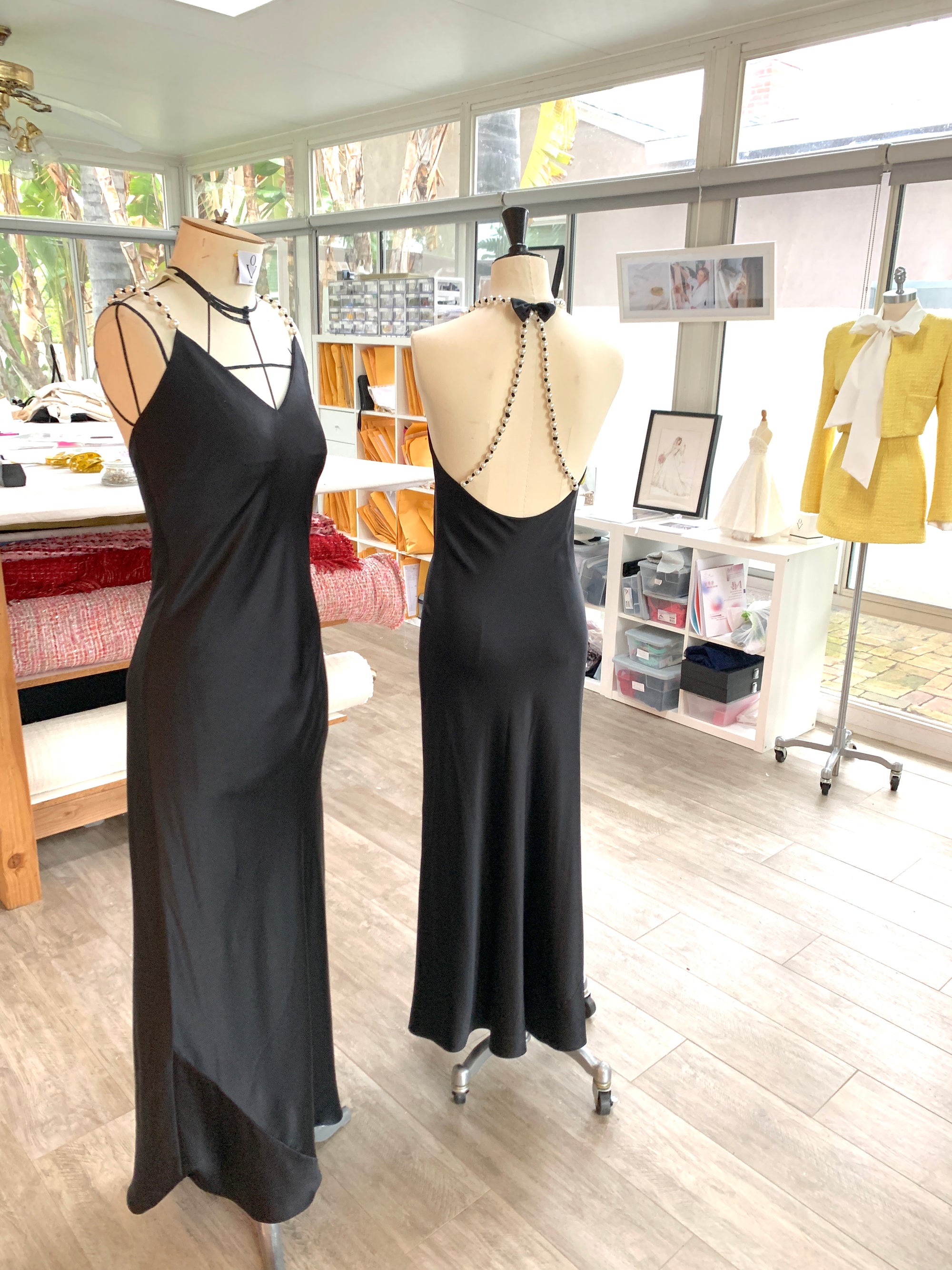 Pearls Black Evening Dress